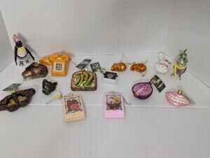 Lot of 15 Vintage Kitschy Glass Ornaments- Avocado Toast to Lips, Owls + More